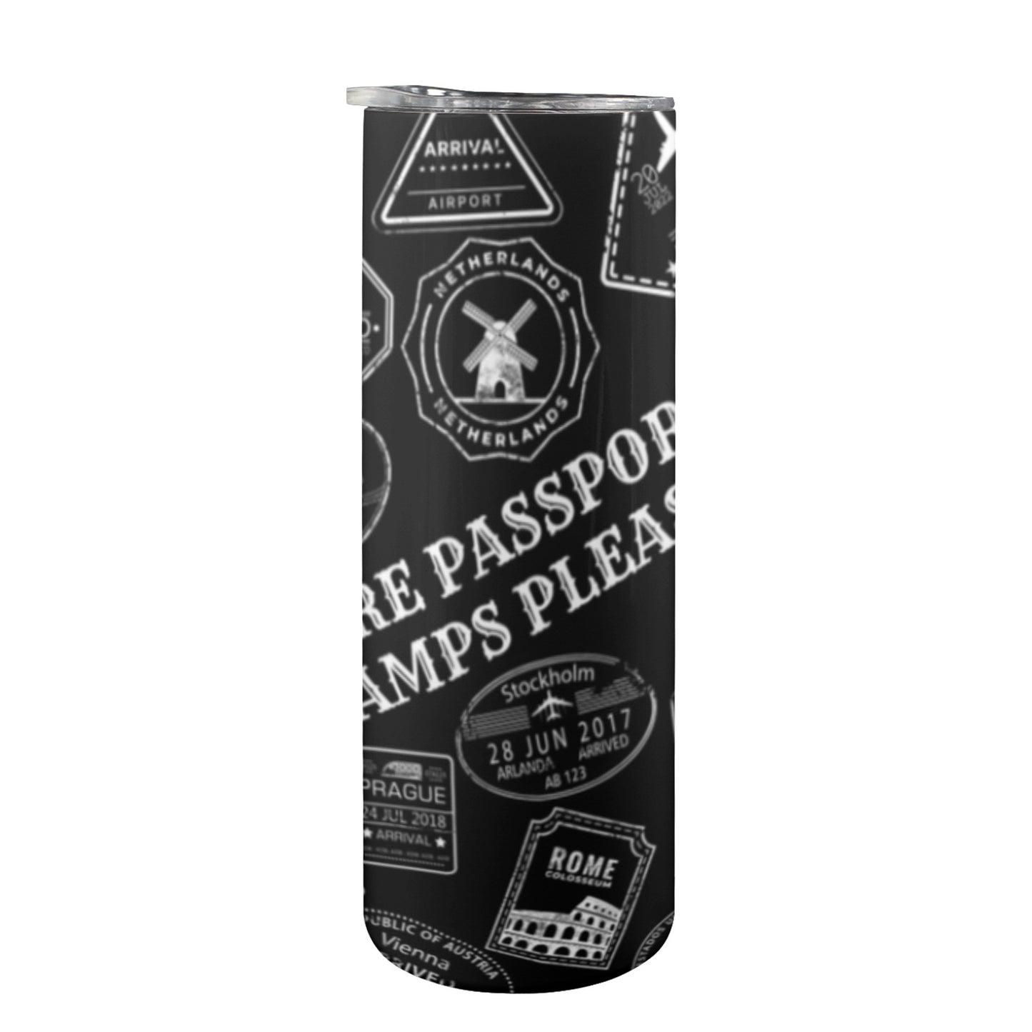More Passport Stamps – 20oz Tall Skinny Tumbler with Lid & Stainless Steel Straw